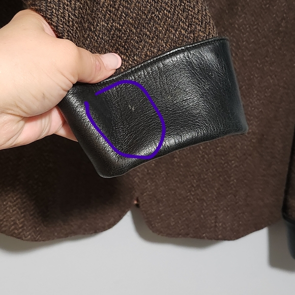 PERUVIAN CONNECTION Coat Womens Size 8 Brown Alpaca Wool Tweed Leather Old Money - Picture 6 of 16